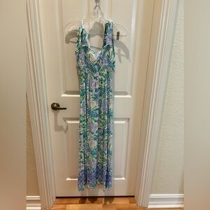 Lilly Pulitzer Blue and Green Floral Maxi Dress
